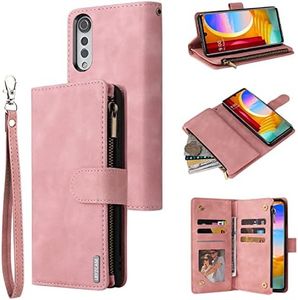 LBYZCASE Phone Case for LG Velvet 5G,LG Velvet 2020 Wallet Case,Luxury Folio Flip PU Leather Cover[Zipper Pocket][Magnetic Closure][Wrist Strap][Kickstand ] for LG Velvet 6.8 inch (Rose Gold)