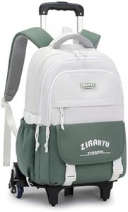 Mildame Rolling Backpack for Girls Boys School Backpack with Wheels Kids Wheeled Bookbag Roller Back Pack, Green 6 Wheels
