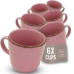 Rustic Coffee Mugs Set of 6 - Premium Stoneware Cups, Dishwasher-Safe - Modern Tea and Coffee Mug Set - Elegant Stoneware Dinnerware - Pure Living in Rose