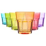 Rink Drink 6 Piece Coloured Water Glasses Set - Vibrant Multicoloured Party Cocktail Drinking Tumblers - 305ml - 6 Colours