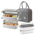 BRYN Lunch Box, 1400 ml Airtight Bento Lunch Box + Cutlery + Thermal Lunch Bag, Office Lunch Box, Lunch Box for Office, School, Picnic, Adult Children (White)