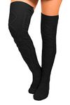 Floral Find Women's Cable Knit Knee-High Winter Boot Socks Extra Long Thigh Leg Warmers Stocking, C-black, Medium