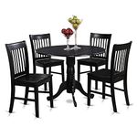 East West Furniture Dublin 5 Piece Dinette Set for 4 Includes a Round Room Table with Dropleaf and 4 Kitchen Dining Chairs, 42x42 Inch, DLNO5-BLK-W