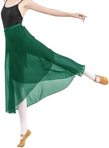 Adult Long Flowy Sheer Chiffon Wrap Scarf Midi Skirt for Ballet Dance Skate Performance, Dark Green, One Size