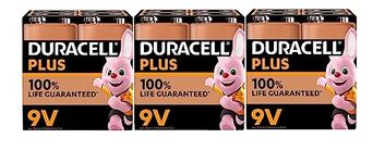 12 x Duracell 9V Plus (3 Blister Packs of 4 Batteries) 12 Batteries (6LR61/MN1604)