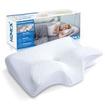 HOMCA Memory Foam Pillow, 2 in 1 Cervical Pillow for Neck Pain Relief, Ergonomic Neck Support Pillows for Side Back Stomach Sleepers with Breathable Pillowcase(White)
