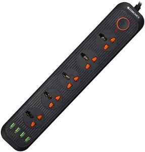 ZEBRONICS PS5340U Power Strip with 5 Universal Sockets, 2500W Max., 4 USB Ports, USB Output 2.4A Max., 3 Meter Copper Cable, Overload Protection, Surge Protection, Wall Mountable