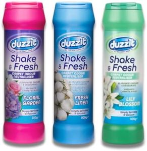 Duzzit Shake & Fresh Carpet Freshener and Odour Neutraliser Set of 3 Assorted Scents (Fresh Linen, Lily Blossom, Floral Garden), 500g Each, Carpet Deodorizer Powder by Great British Home