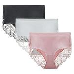 LIQQY Lace Knickers for Women Multipack Cotton Underwear Lace Full Coverage Briefs Panties Pack of 4 (Black/White/Pink, Medium)