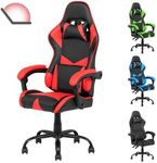 Advwin Gaming Chair 135° Recline Ergonomic Office Chair with Adjustable Headrest Lumbar Pillow Linkage Armrests High Back PU Leather Computer Video Recliner Chair Red