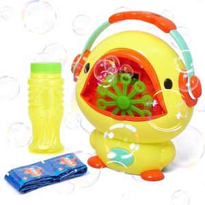 Kidzlane Duck Automatic Bubble Machine for Kids - Plastic Bubble Maker with Supportive Base - Ideal for Baths, Parties, Backyard Play - Portable Blaster, Bubble Blower - 10"x 8.6"x5" Yellow