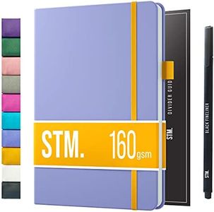 A5 Bullet Dotted Journal Notebook by STM | Thick Bleedproof 160gsm Paper, 150 Pages | Lay Flat Vegan Leather Hardcover | 2 Bookmarks, Printed Page numbers | Black Pen | 5.75 x 8.5 in | Lavender