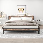 Diolong King Size Bed Frame with Wood Headboard Metal Platform Bed Frame with Storage Shelf, Heavy Duty/Mattress Foundation/No Box Spring Needed/Brown