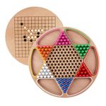 Toyvian Wooden Chinese Checkers Game Set Natural Wood Checkers Board Game 60 Wood Spare Marbles in 6 Bright Colors for Adults kids Boys Girls Family Game Playing Checkers