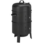 Outsunny 3-in-1 Vertical Charcoal Smoker with 2 Grill Grates, Built-in Thermometer, Adjustable Vent, 2 Doors, Outdoor BBQ Smoker Grill for Camping, Parties, Picnic