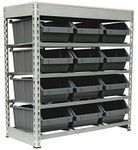 King's Rack Bin Rack Boltless Steel Storage System Organizer w/ 12 Plastic Bins in 4 tiers