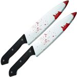 2 x Halloween Knife Prop Halloween Costume Accessories - 2 Pack Zombie Knife 30cm Plastic Knives Halloween Fake Knife Halloween Weapon - Fake Bloody Knife with Blood Plastic Knife Halloween Bloody