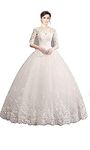 GOWNLINK White Fully Stitched Wedding Ball Long Gown Frock Women with Extra Sleeves Gld30 (X-Large)