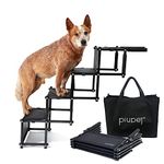 PiuPet® Dog Steps I Loadable up to 80kg Car Ramps I Usable All Vehicles I Large and Small Dogs I Black I Dog Ramps for Cars Foldable I Car Ramp for Dogs | Water Repellent & Easy to Clean Dog Car Ramp