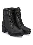 Delize Black Women Vegan Leather mid Heel Derby Boots