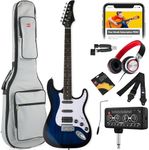 Best Choice Products Beginner HSS Electric Guitar Kit w/Headphone Amp, Padded Gig-Bag, Headphones, Guitar Strap - Hollywood Blue/White