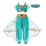 ENNOTEK Kids Jasmine Dress Fancy Party Princess Costumes Dress Up for Girls - Two Pieces Sequined Cosplay Outfit for Birthday World Book Day Christmas 7-8 Years