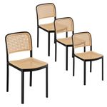 VonHaus Dining Chairs Set of 4 - Black & Natural Rattan Effect Kitchen Chairs - Compact & Stackable Plastic Chairs - Modern Boho Style Chairs for Dining Room Furniture - Rattan Look Chair Set - Brewer