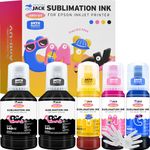 Printers Jack 580ML Sublimation Ink Refilled Bottlescompatible for ET2400 ET2720 ET2760 ET2750 ET4800 ET-2800 ET-2803 ET-2850 Inkjet Printers Heat Press Transfer on Mugs T-Shirts