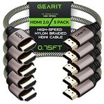 GearIT HDMI Cable (5-Pack / 0.75ft / 0.22m) High-Speed HDMI 2.0b, 4K 60hz, 3D, ARC, HDCP 2.2, HDR, 18Gbps - Nylon Braided Cord