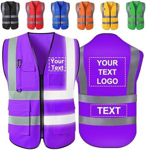 Custom Safety Vest Personalized Logo/Text/Name Customize High Visibility Vests with Pockets and Zipper Bulk for Women Men Work-Purple