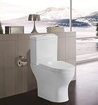 Close Coupled Toilet WC White Ceramic Comfort Height Toilets with Soft Close Seat & Dual Flush Toilet Cistern Modern Round Back to Wall Toilet for Bathrooms