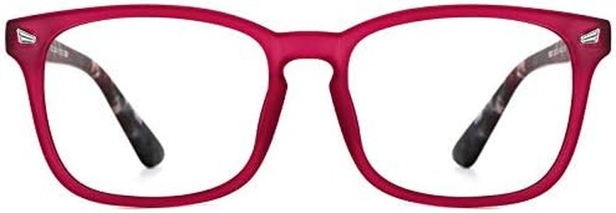 TIJN Blue Light Blocking Glasses for Women Men Clear Frame Square Nerd Eyeglasses Anti Blue Ray Computer Screen Glasses, (13)matte Burgundy, Large