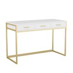 Martha Stewart Ollie Home Office Desk with 3 Drawers in White with Polished Brass Hardware