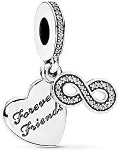 FGT Forever Friends Infinite Heart Charm Compatible with Pandora Moments Bracelets Birthday Women Sister BFF Daughter S925, Cubic Zirconia, Cubic Zirconia