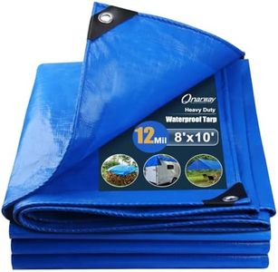 Tarp Heavy Duty Waterproof for Outdoor: 8X10 Ft 12Mil UV Resistant Poly Tarps Cover with Grommets Multipurpose for Boat Pool Tent Camping Blue