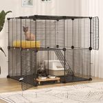 YITAHOME Cat Cage Indoor Cat Enclosures 2-Tiers DIY Cat Playpen, Cat Cage with Metal Wire Dense, Cat Pet Playpen Metal Kennel for 1-2 Cats, Ferret, Rabbit, Small Animals, Black, 71x 71x71cm