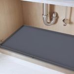 Ramarmro Under Sink Mat with Unique Drain Hole Design，34"x22" Silicone Under Kitchen Sink Liner Mat, Holds 3.3 Gallons of Liquid，Kitchen Bathroom Cabinet Mat and Protector for Drips Leaks Spills