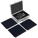 MATANA - Premium Aluminium Lockable Coin Collectors Gift Storage Case with 6 Trays - Over 100 Precious Coin Organiser Storage Box with Fabric Lined Trays