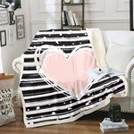 Heart Pattern Throw Blanket Geometric Stripe Fleece Blankets for Crib Bed Couch Adult Black and White Fuzzy Blanket Simple Modern Style Sherpa Blanket Pink Polka Dots Reversible Double 60"x79"