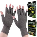 Ion Clad Scientist Developed Open-fingertip ¾ Arthritis Compression Gloves for Men & Women | Ideal for Arthritis Hand Pain Relief | Carpal Tunnel (Grey) (M)