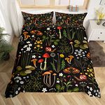 Botanical Duvet Cover Set Double Size, Mushroom Flower Plants Bedding Set 3pcs for Kids Boys Girls Bedroom Decor, Snail Butterfly Comforter Cover Soft Polyester Quilt Cover with 2 Pillowcases