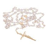 Wedding Lasso with Heart Shaped Crystals - Lazo de Boda - Oversized Rosary with Crucifix for Wedding Ceremony - Traditional Wedding Unity Cord - Wedding Gift (Gold)