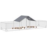 PawHut Chicken Run, 23' x 6.6' Metal Chicken Coop with Waterproof and Anti-UV Cover, Spire Roof, Door, for 12-14 Chickens, Ducks, Rabbits, Sliver