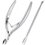 Cuticle Nipper with Cuticle Pusher - Cuticle Trimmer Cutter Clipper ECBASKET Dead Skin Remover Scissor Plier Durable Manicure Pedicure Tools for Fingernails and Toenails Silvery