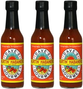 Dave's Gourmet Hurtin' Habanero Hot Sauce - Balanced Moderate Heat with Habanero, Garlic & Spices - Hot Sauce - Ideal for Grilled Meats, Eggs & More - Gluten-Free, Low Sodium Sauce - 5oz (Pack of 3)