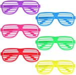 BOZILY 6pcs Neon Shutter Shades Sunglasses Novelty Neon Glasses 80's Party Slotted Sunglasses 80s Disco Shutter Glasses for 80s Party Fancy Dress Costume Prop