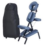 Master Massage Professional Lightweight Portable Massage Chair-Folding Foldable Aluminum Adjustable Tattoo Chair with Wheeled Carrying Case, Aluminum, Blue