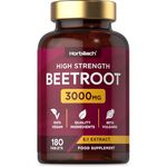 Beetroot Tablets 3000mg | High Strength Blood Pressure & Digestion Support | Nitric Oxide Superfood Booster | 180 Vegan Tablets | by Horbaach