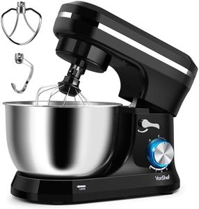 VonShef Black Food Mixer - Electric 8 Speed 1000W Stand Mixer, 4.5L Stainless Steel Mixing Bowl, Beater, Dough Hook & Balloon Whisk for Baking
