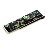 Mother of Pearl Peony Flower Design Slim Stainless Steel Mens Metal Black Money Clip Holder